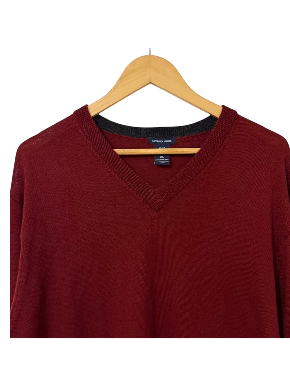 Vintage Gap Y2K Merino Wool Knit Pullover Sweater Mens XXL Burgundy Red V-Neck - Picture 5 of 12